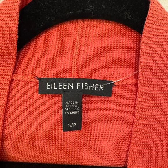 Eileen fisher coral silk/cotton blend open front cardigan with fold over cuffs - Picture 4 of 8